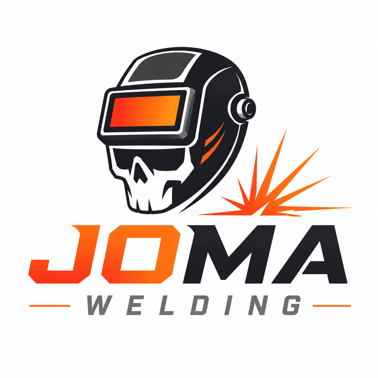 JOMA Welding logo with a minimalist skull wearing a welding helmet, representing professional welding, trailer repair, and custom metal fabrication in Denver, Colorado.